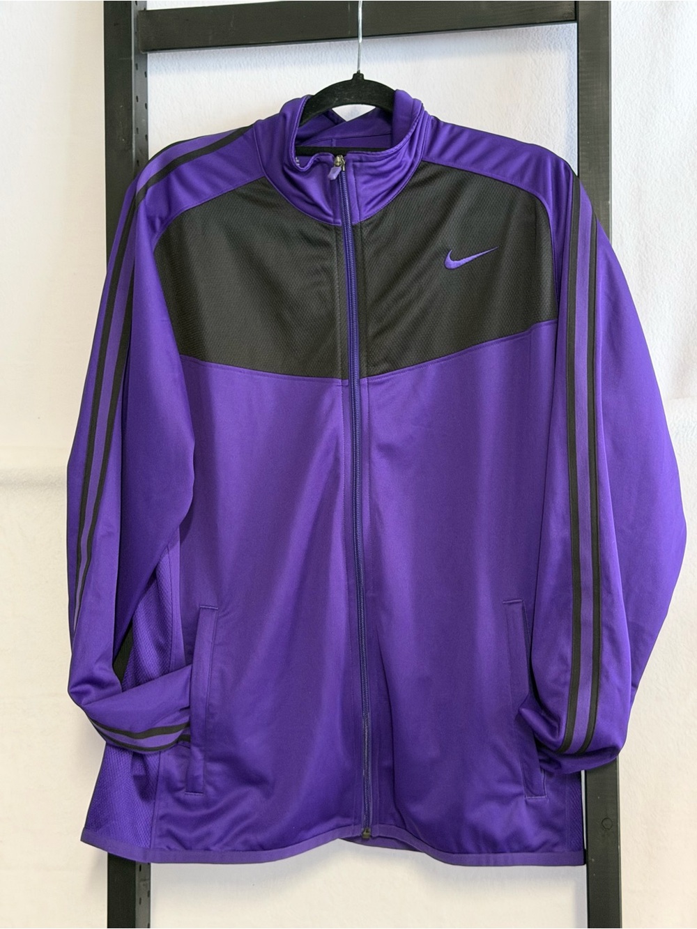 Nike Women's Purple and Black Track Bomber Jacket, size large.